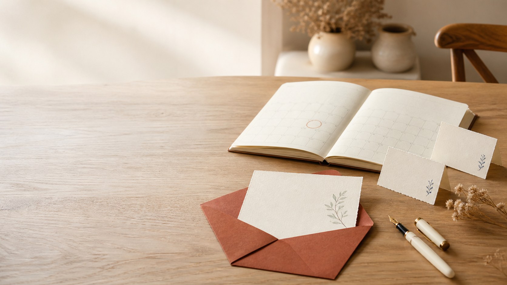 Invitation papier et calendrier préparés pour une rencontre familiale
